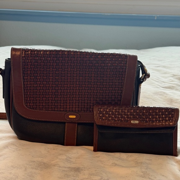 Bally Handbags - BALLY BLACK AND BROWN WOVEN LEATHER BAG & WALLET, VGUC